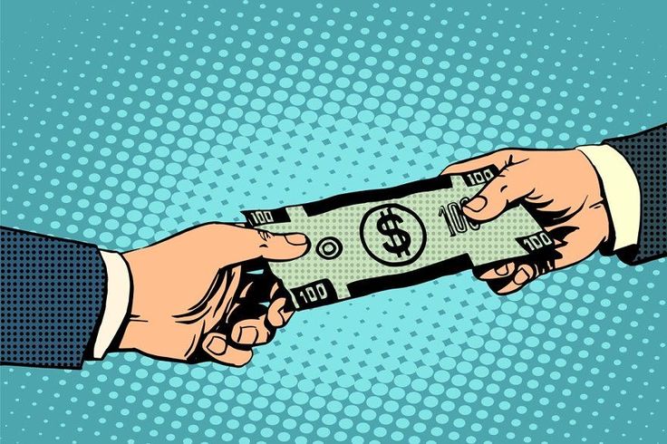 someone handing someone else a dollar bill
